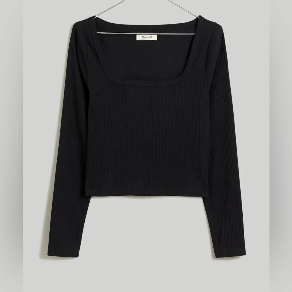 Madewell Square-Neck Long-Sleeve Crop Tee in Sleekhold NWT Size M